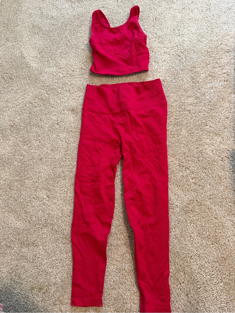 Victoria Sport Ribbed Matching Activewear Set. Pink/Red. Top Small.Bottom Medium